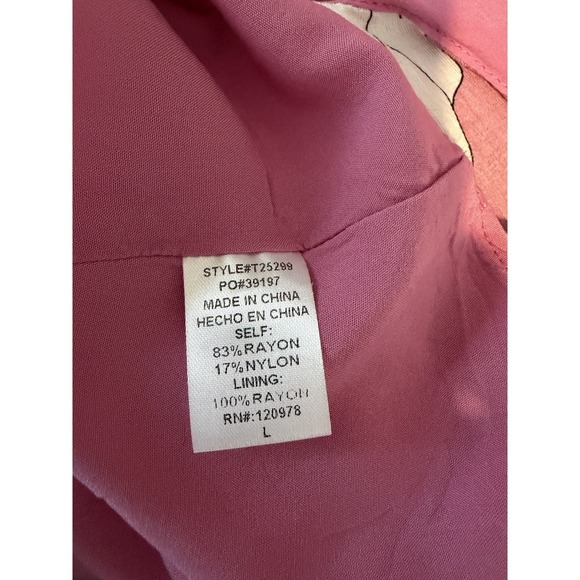 Entro Floral V-Neck Top Scalloped Trim Puff Sleeve Pink & White Large - Picture 11 of 15